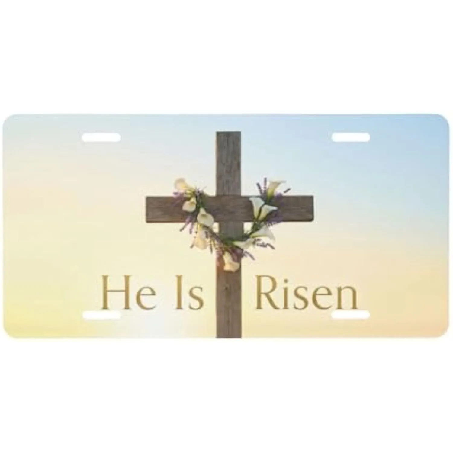 placa-de-carro-'ele-ressuscitou'-com-cruz-crista-e-guirlanda-floral-placa-decorativa-de-aluminio-presente-de-fe