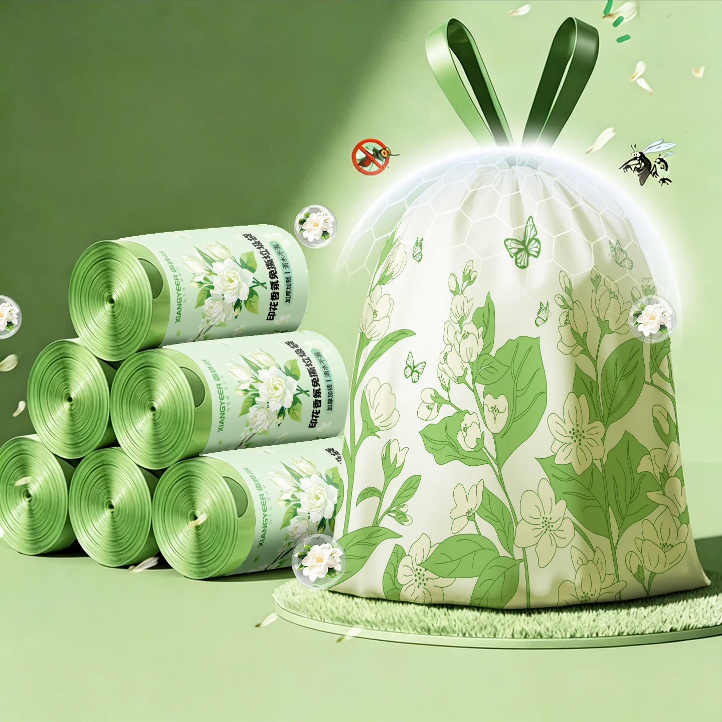 Camellia Pattern Tear-free garbage bags home portable Kitchen dormitory enlarged and thickened plastic bag