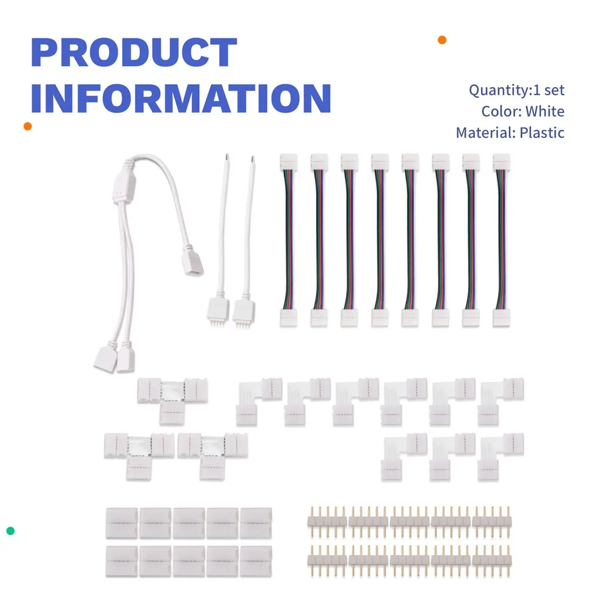 #32J 5 Pin LED Strip Connector Kit, for 12Mm RGBW LED Strip Connection,LED Strip to Strip Jumper Wire,(White)
