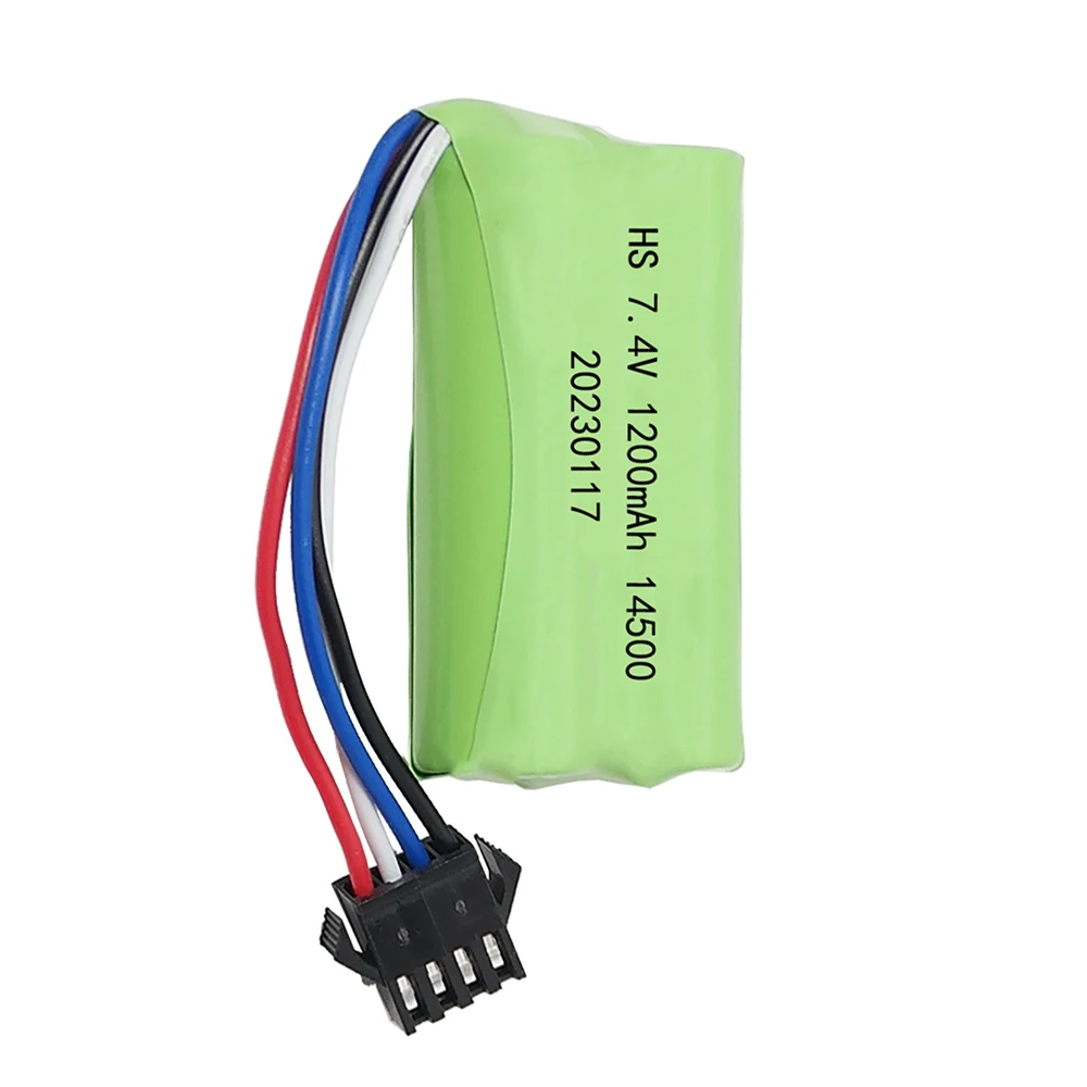 Batería lipo 14500 7,4 V 1200mAh con cargador para juguetes eléctricos, piezas de repuesto de pistola de balas de agua, batería de 7,4 V para coches