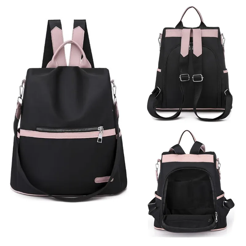 2024 Casual Oxford Backpack Women Black Waterproof Nylon School Bags for Teenage Girls High Quality Fashion Travel Tote Packbag