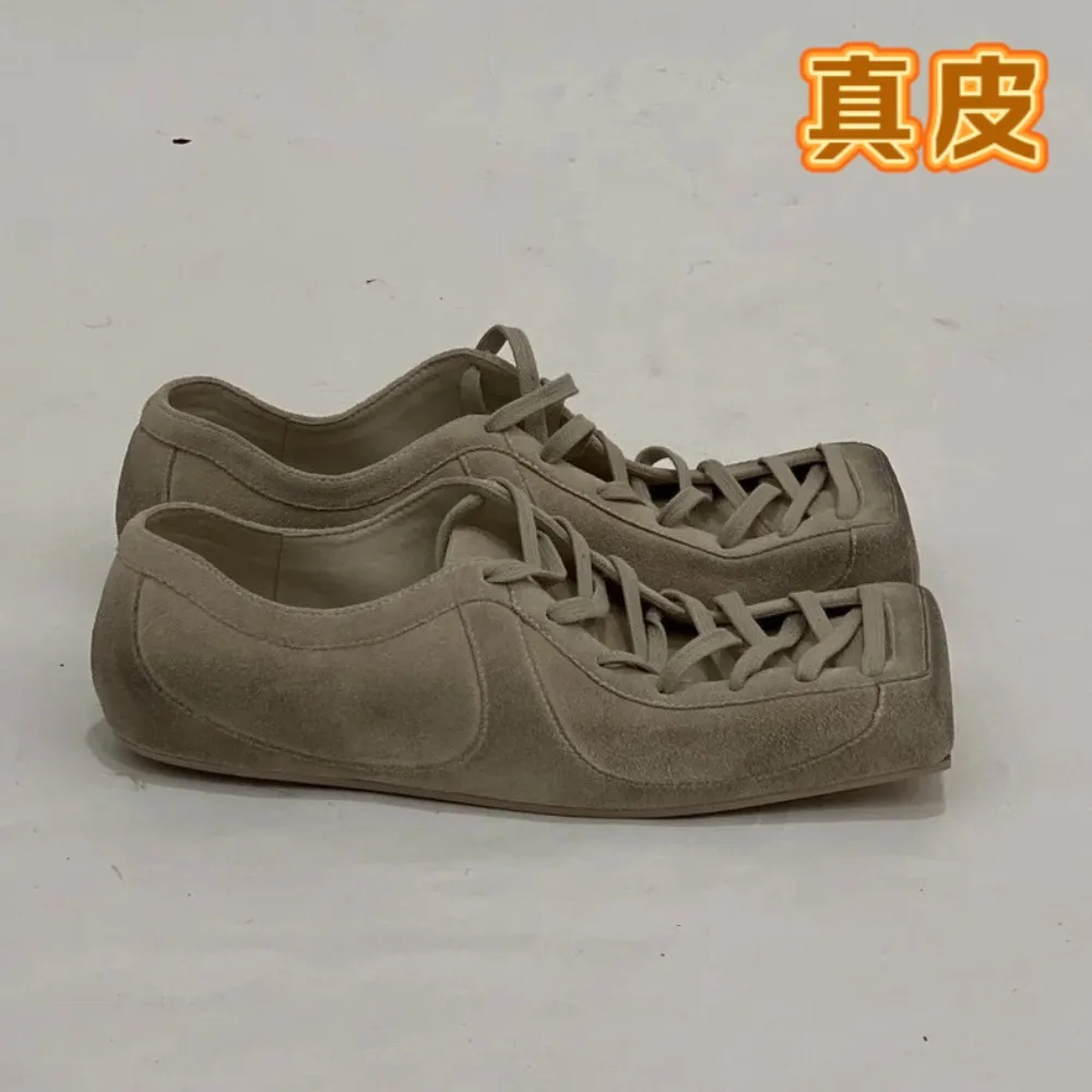 Fashion Alternative Cow Suede Black Square Toe Loafers Cross-tied Derby Shoes flat Sneakers Men's Low-Heel Moccasin Shoes