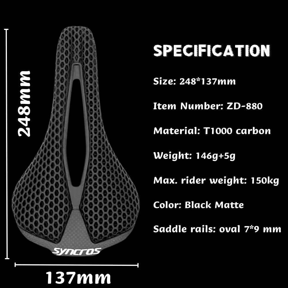 SYNCROS Bicycle Saddle 3D Printed Ultralight 146g Carbon Saddle  Bicycle Seats for MTB Road Gravel Bike Bicycle Parts 248x137mm - view 4