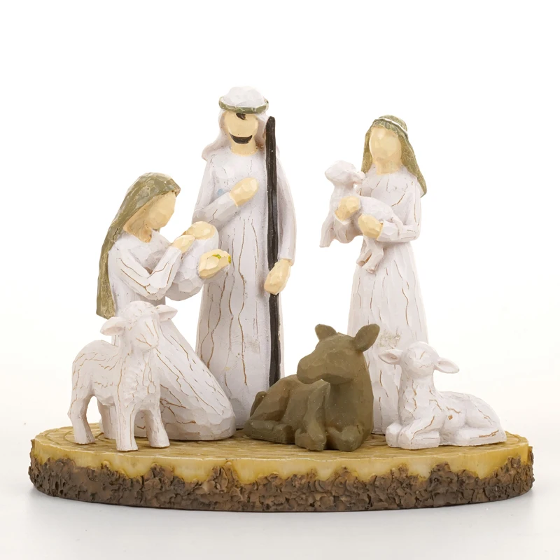 Conjunto de estatuas de Natividad, figura dibujada a mano, lugar de nacimiento, fe, aniversario, Acción de Gracias, Navidad, 6 piezas