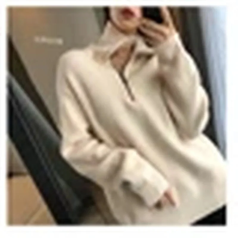 Female Loose Outside Wear European Goods Autumn And Winter Add Thick Turtleneck Sweater Pure Color Wool Knitting Bottom Recreati