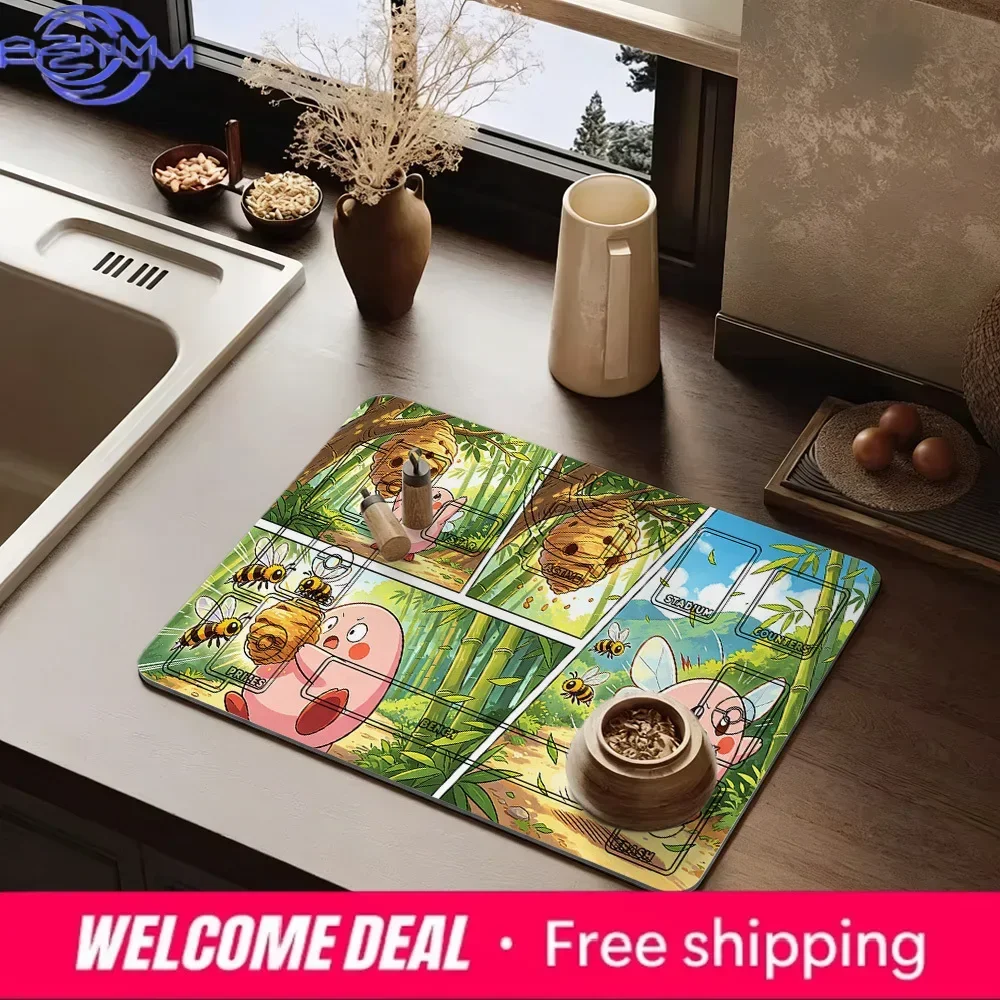Cartoon Bamboo Forest Comic Print Rubber Mousepad, Non-slip Large Table Mat for Card Games, Multiple Sizes Available