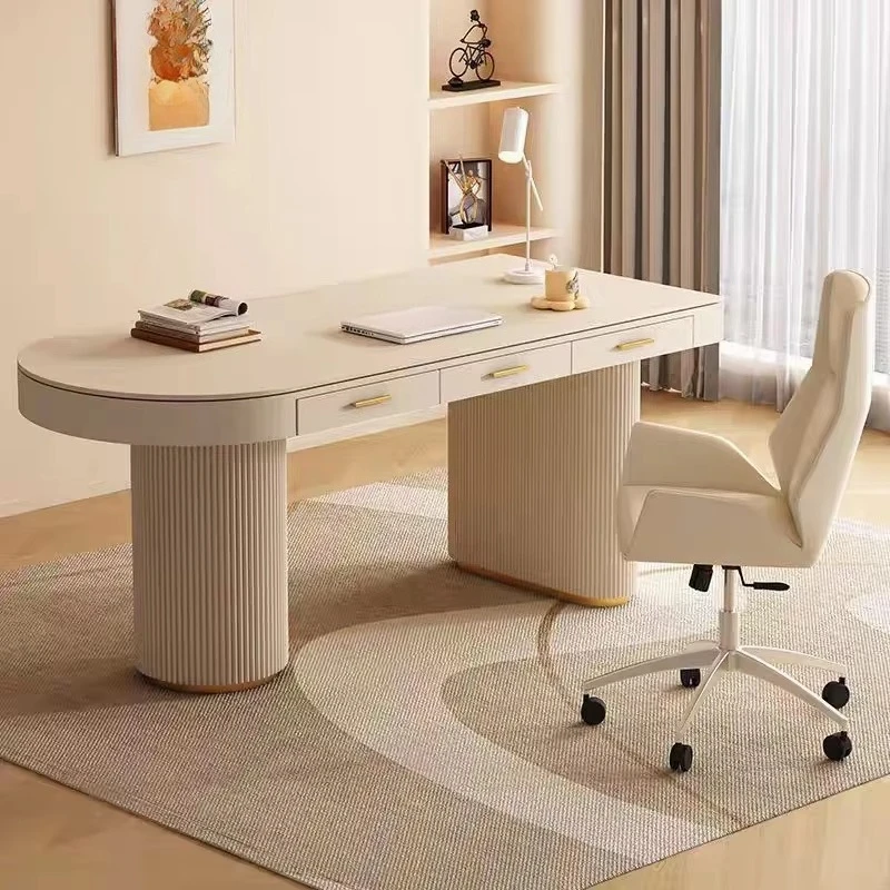 Modern simple stone executive desk with groove base, 2-3 drawers, light luxury design, suitable for office buildings