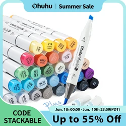 Ohuhu Honolulu Plus 36 Colors Alcohol Markers Double Tipped Art Marker Set Refillable Marker Pen Coloring Illustrations Drawing