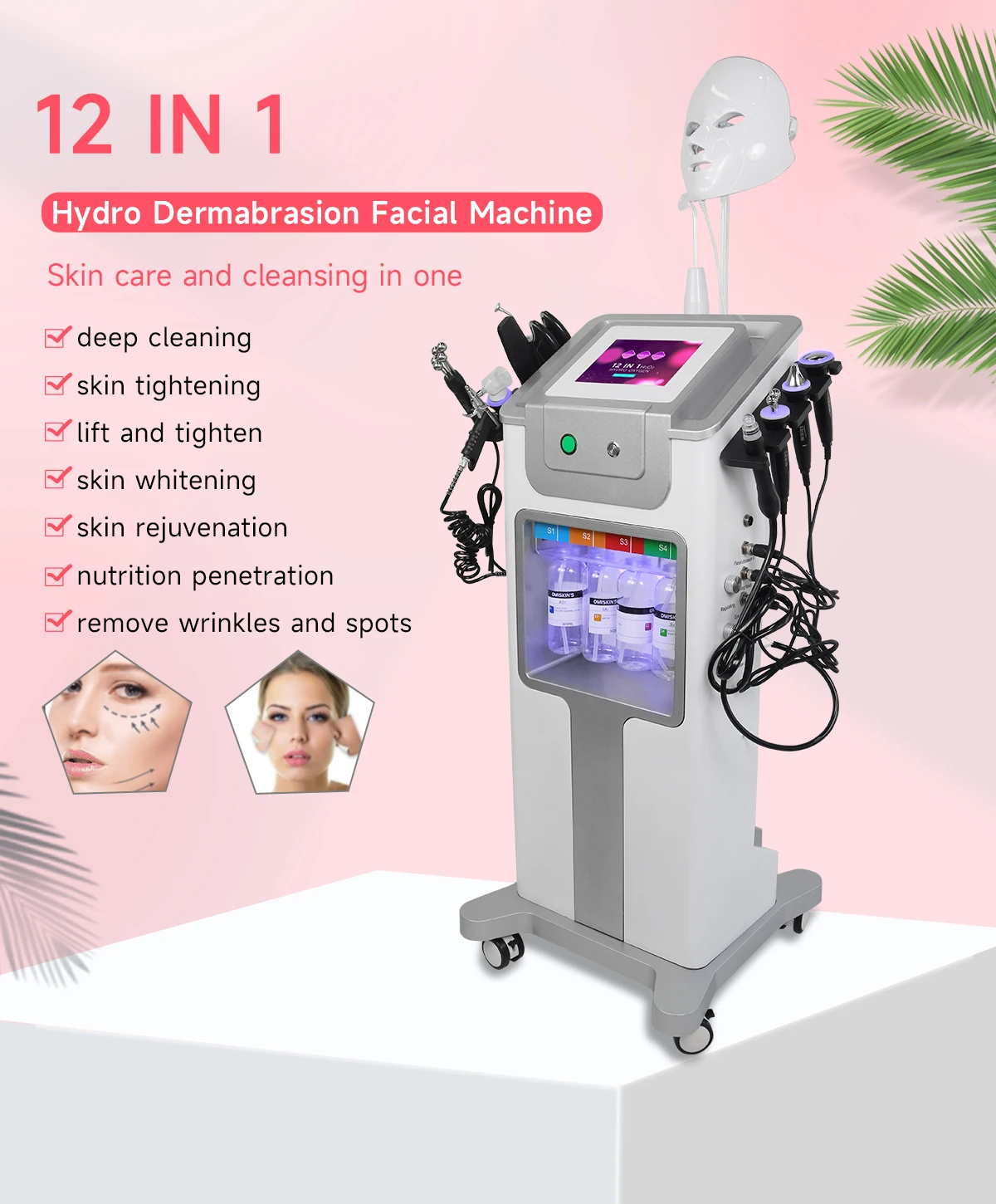 新型12in1ハイドロダーマブレーションアクアピーリング超音波フェイシャルケア酸素注入肌再生美白美容機器
