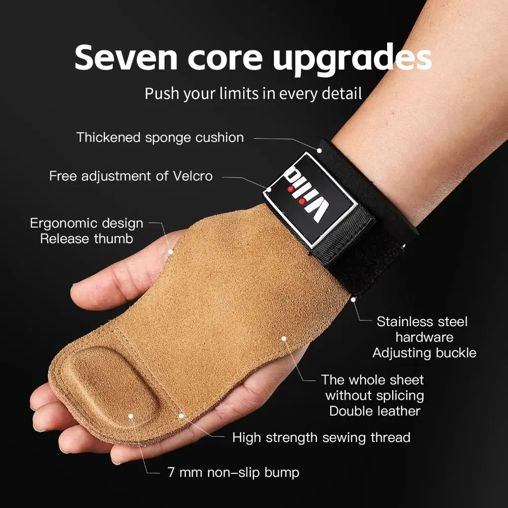 

1 Pair Raised Anti-slip Cowhide Gym Gloves Adjustable Wear-resistant Fitness Lifting Straps Leather Durable