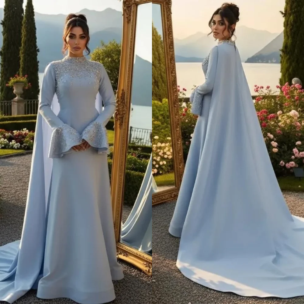 

Индивидуальные блестящие замысловатые джерси со стразами и блестками, длинные платья трапециевидной формы с высоким воротником, платья для особых случаев на заказ, доступны размеры