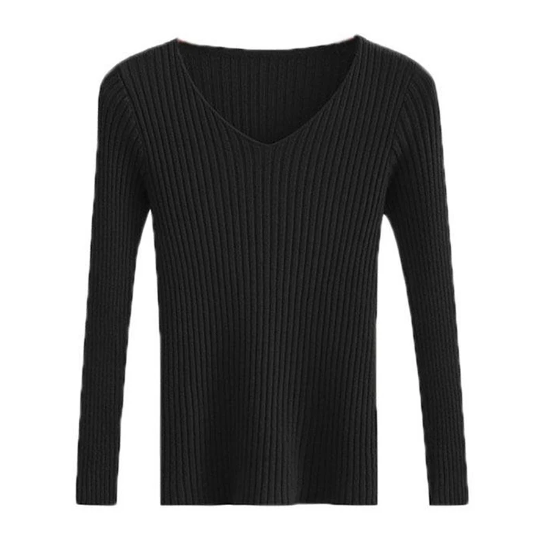 Alobee Autumn Winter Women Sweaters Femme Solid Jersey Tops Casual Long Sleeve Knitted V Neck Pullover Sweater Fashion Clothes