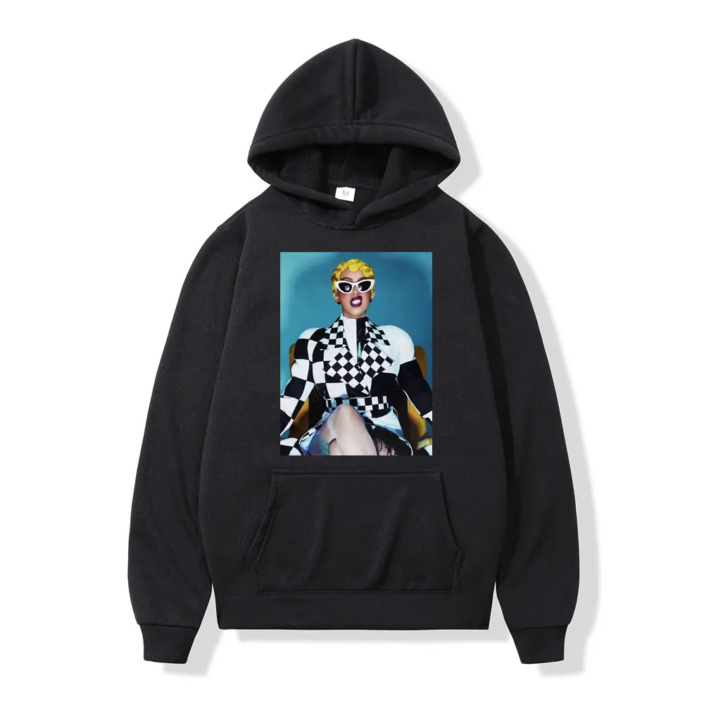 Hot Rapper Cardi B Graphic Hoodie Men Women Y2k Aesthetics Oversized Pullovers Autumn Winter Fashion Hip Hop Hooded Sweatshirts