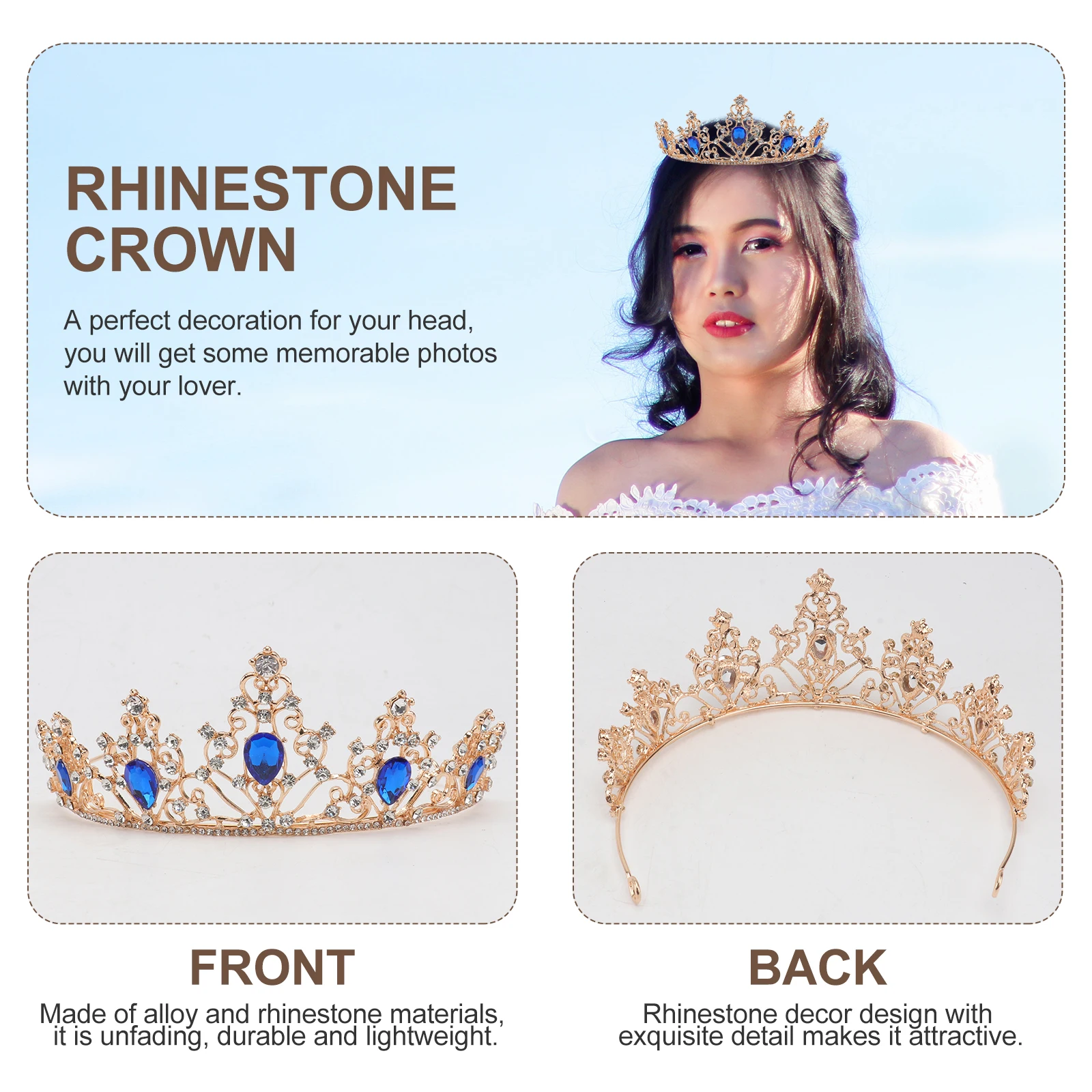 

Vintage Rhinestone Queen Headwear Sparkling Wedding Party Hair Accessories Elegant Bridal Pageant Prom Costume Stage Photography