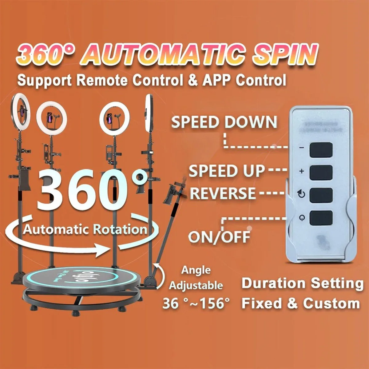 Video Cabina Overhead 360 Photo Booth Machine for Parties Automatic Spinning Remote Controlled APP Connection With Light