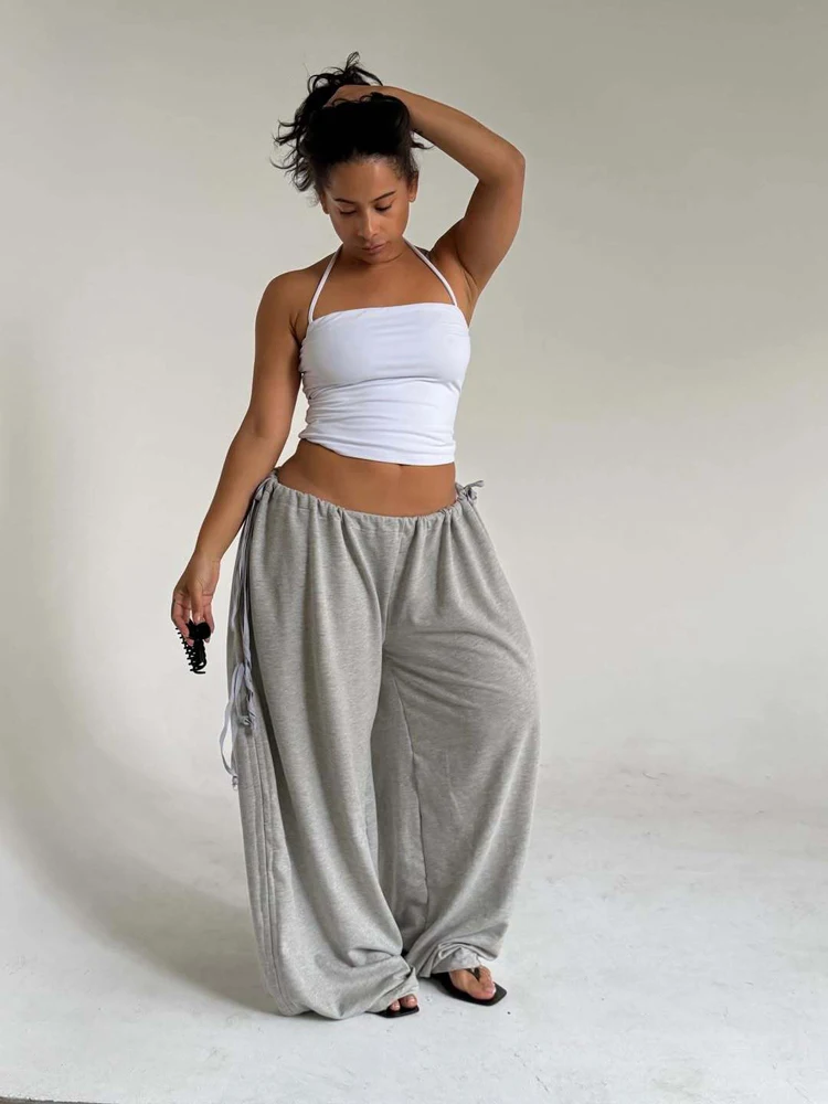 Damen Y2K Baggy Weite Hose mit Elastischem Bund und Verstellbarem Kordelzug, Lässige Lose Bodenlange Hose, Streetwear, Übergröße – Detail 13