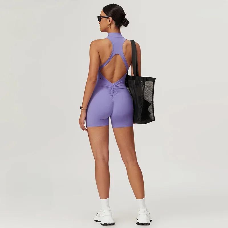 A z logo Yoga Hollow-out Beauty Back High Strength Exercise Workout Training Body Shaper Half Zipper Nude Feel Yoga Jumpsuit