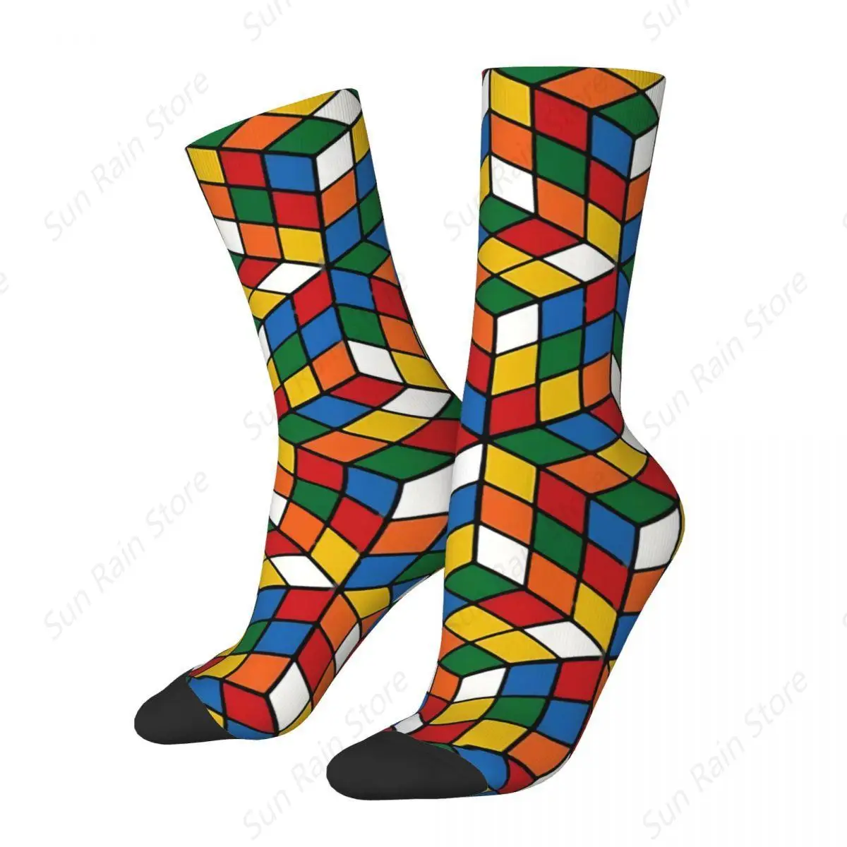 Cube Pattern Geometric Socks Shopping 3D Print Boy Girls Mid-calf Sock