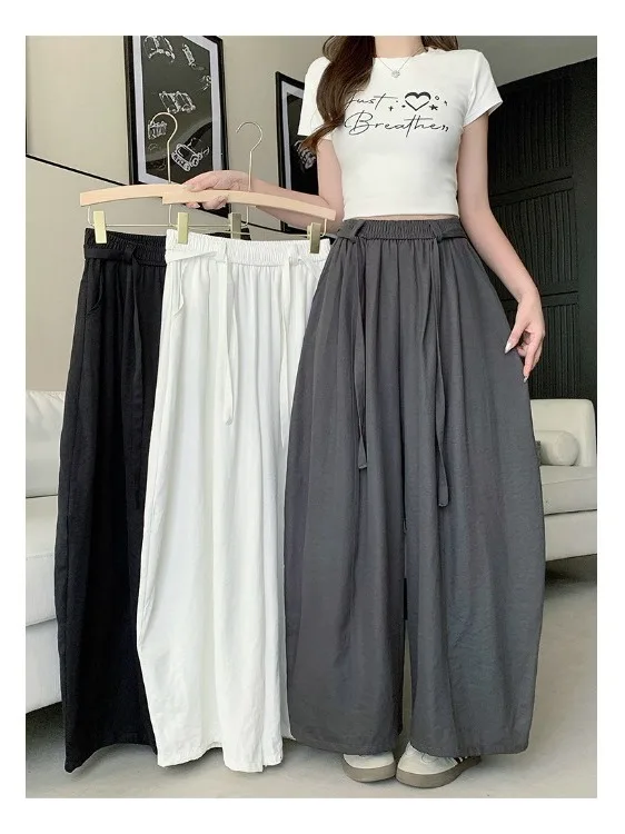 

plus Size Casual Lazy Style Wide Leg Pants Women Summer New Slimming Hip Covering Drapey Wide Leg Trousers Korean Style High ...