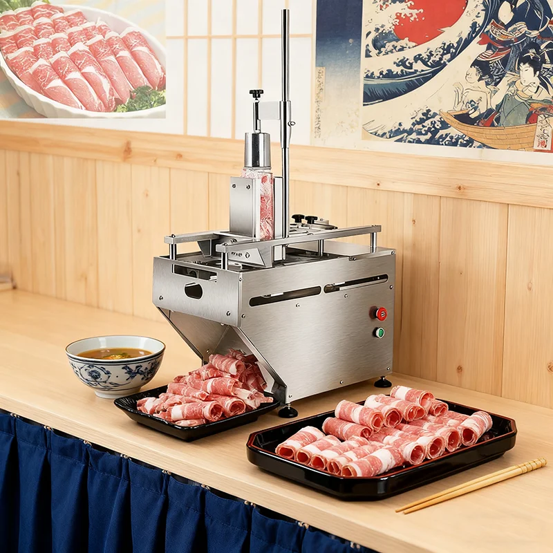 Beef Mutton Roll Slicer Commercial Meat Cutter Full Automatic Fat   Cow Ass Hide Glue Frozen Meat Shaper Meat Bacon Ham Slicer