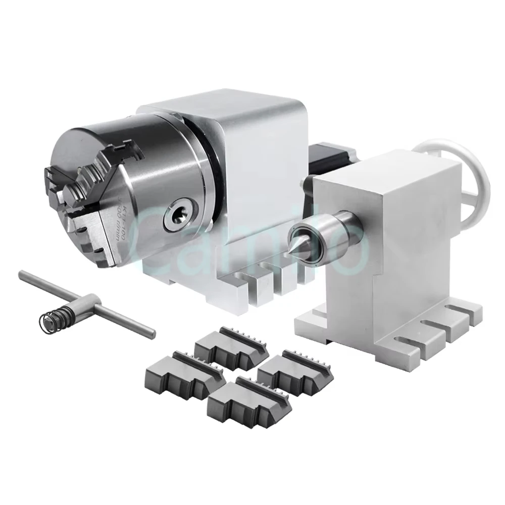 Rotary Axis Harmonic Reducer Harmonic Gearbox CNC A 4th Axis NEMA23 Stepper Motor CNC Indexing Head 3/4 Jaws 100MM Chuck