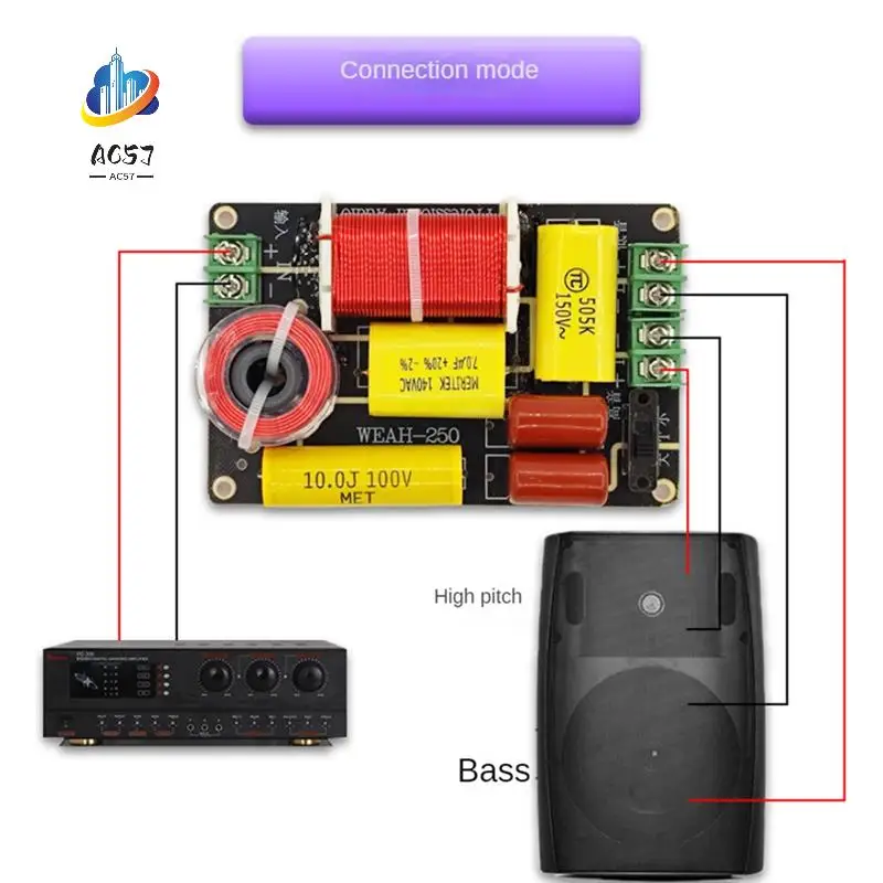 AC57-2Pcs WEAH-250 250W Divisor de frecuencia de 2 vías Tweeter Bass Crossover Home Sound Theater