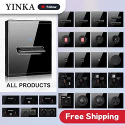 YINKA Tempered Glass Switch Panel LED Indicator 1-4Gang Light Switch EU 2USB Wall Sockets Push Button Hight Quality Wall Switch