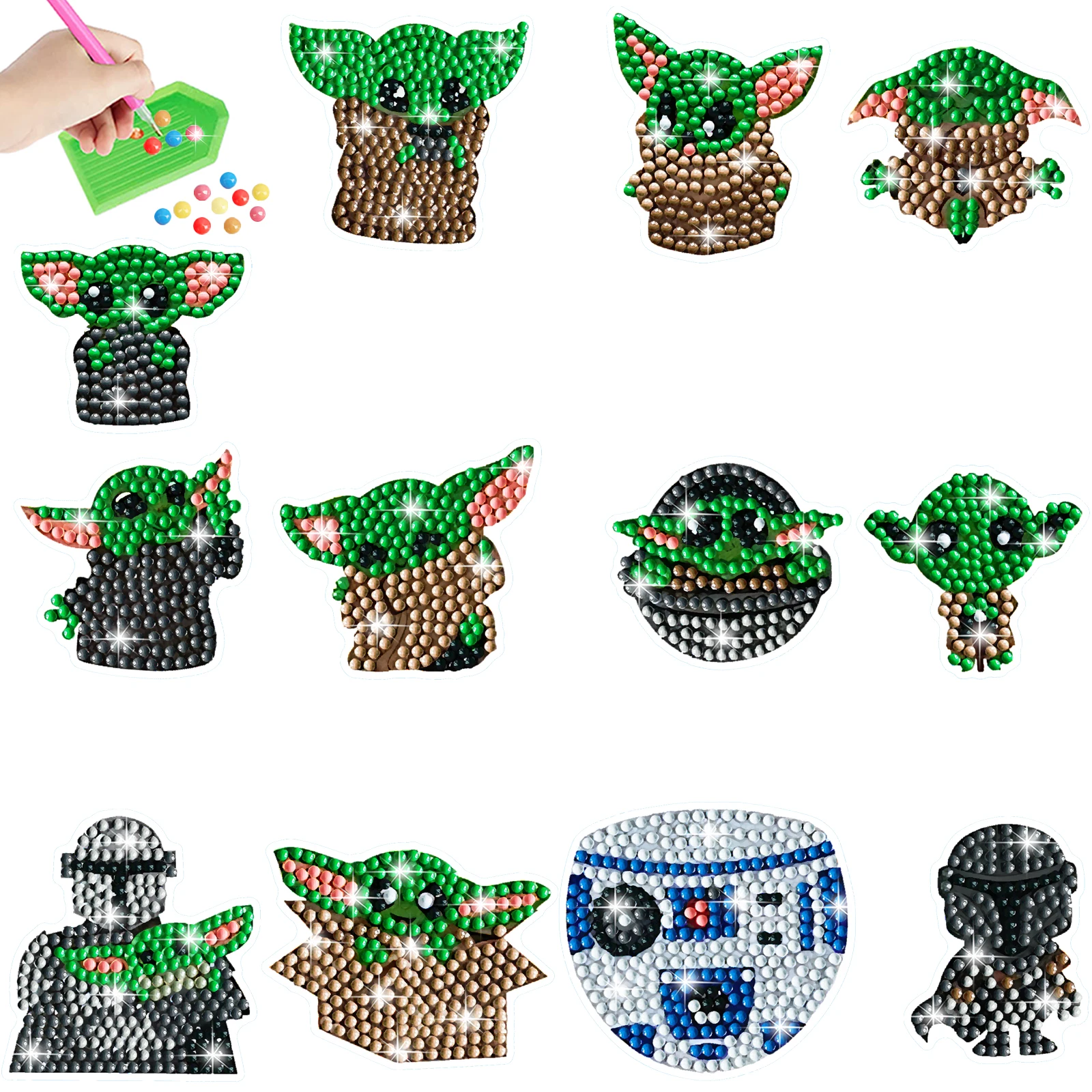 Cartoon Yuda Baby Zufälliger Stick-Diamant zum Selbermachen, überall einsetzbar, verbessert die Konzentration, handgemachtes Material, Punktbohrer, bestickt, DIY
