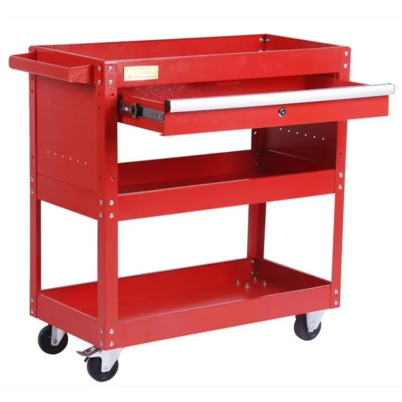 Utility warehouse workshop tools storage cart tool display cart with wheels 3 tiers trolley for tools with drawer