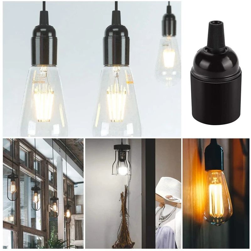 6-Pack Bakelite Lamp Holder E26/ E27 Light Socket Vintage Bulb Socket ES Screw Lampholder For Ceiling/Pendent/Floor image 5