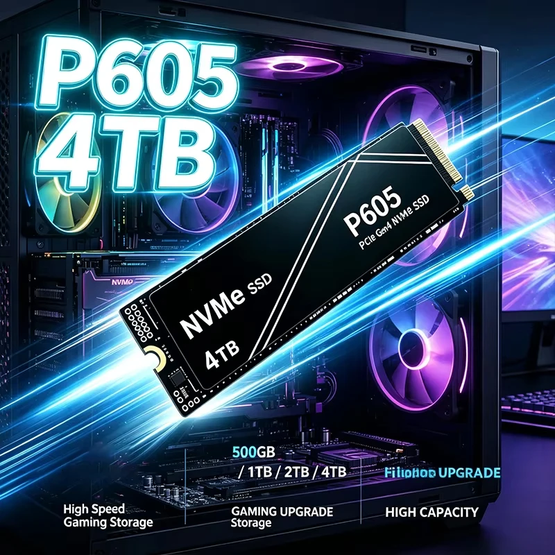 High‑Speed P605 NVMe SSD 4TB Internal Solid‑State Drive Max Large Capacity Gaming Storage for Desktop Laptop PC System Upgrade