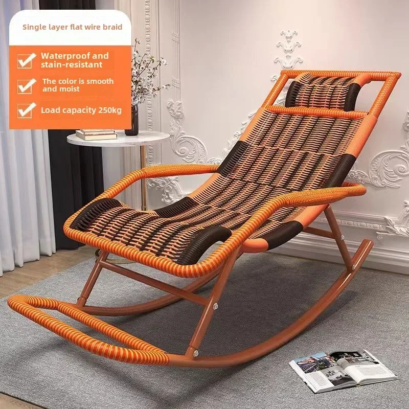 كرسي هزاز هزاز من الخيزران للكبار قيلولة كرسي غرفة المعيشة شرفة كسول كبار السن الترفيهي كرسي كسول #4