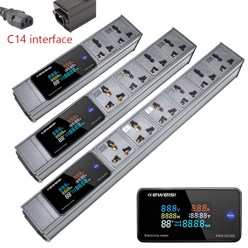 Power Strip Display Voltmeter Ammeter temperature Meter 2/3/4/5/6/7/8/9/10/11 Universal Outlets Socket C14 interface