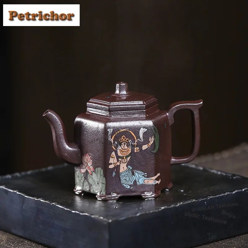 150ml Authentic Yixing Purple Clay Teapots Handmade Hexagonal Pot Raw Ore Purple Mud Tea Maker Kettle With Strainer Zisha Teaset