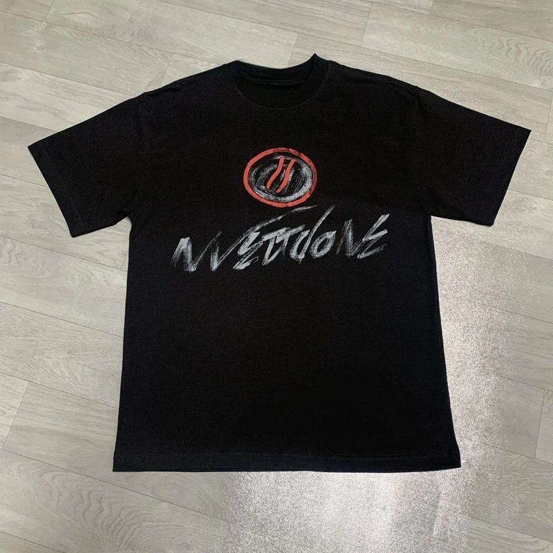 

WE11DONE Short-sleeved Men's and Women's Retro and Trendy Summer Hand-painted Graffiti Loose and Heavy Pure Cotton Round-neck