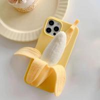 3D Banana Squeeze Phone Case Silicone Shockproof Cover with Anti-Stress Toy Protective Case for Apple 15/14/16 Pro
