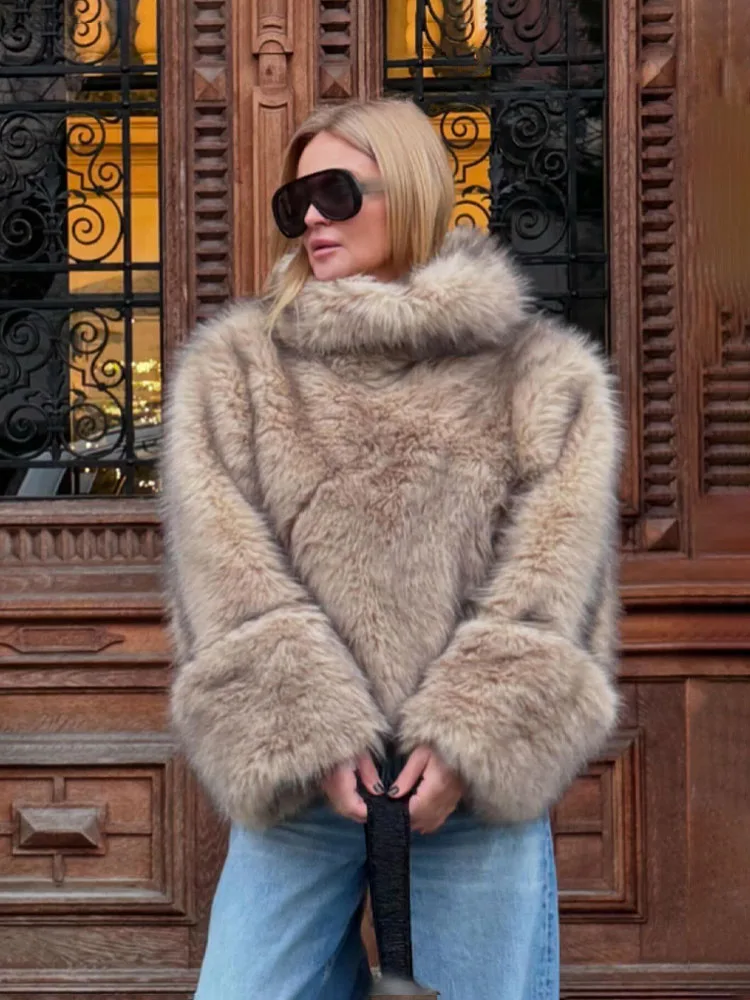 HH Frauen Winter Elegante Lose Langarm Casual Mäntel Frau Hohe Kragen Warme Faux Pelz Pullover Sweatshirts Streetwear