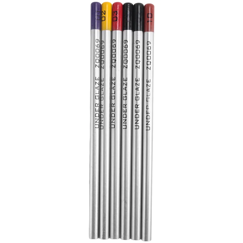 6 قطع من أقلام الرصاص المزججة، الخشب للفخار، قلم رصاص مزجج دقيق تحت التزجيج للفخار