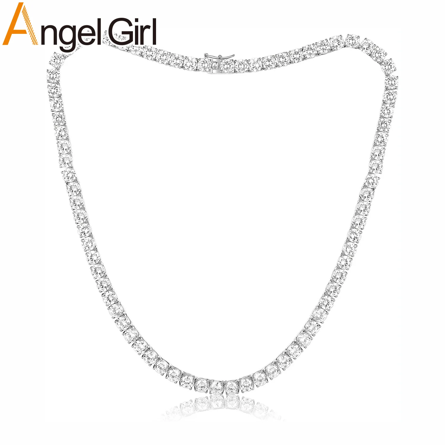 Trendy romantic presents outfit Hip Hop 5mm Tennis Necklace for women with clear moissanite on polished PT950 platinum strips