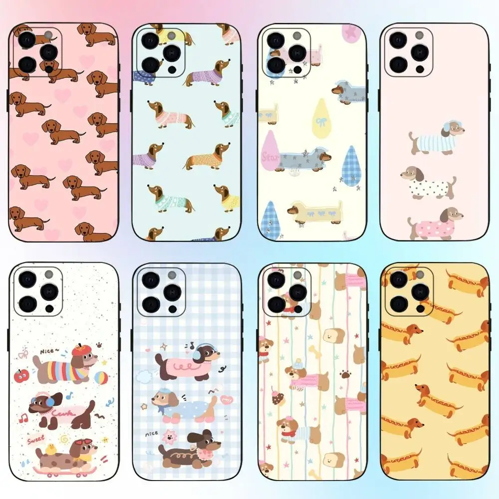 

Dachshund Dog Love Phone Case For iPhone17,16,15,14,13,12,11 Plus,Pro Max Soft Black Cover