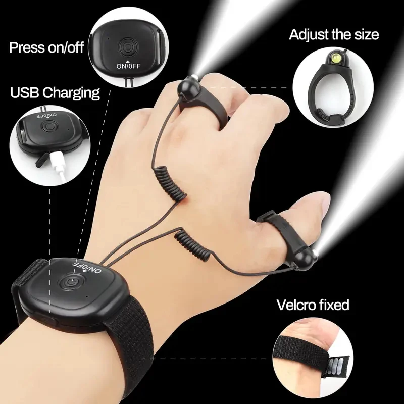 Led Rechargeable Flashlight Lighted Gloves for Men Gadgets with Finger on Fingertips Outdoor Camping Essentials Tools for Fishin