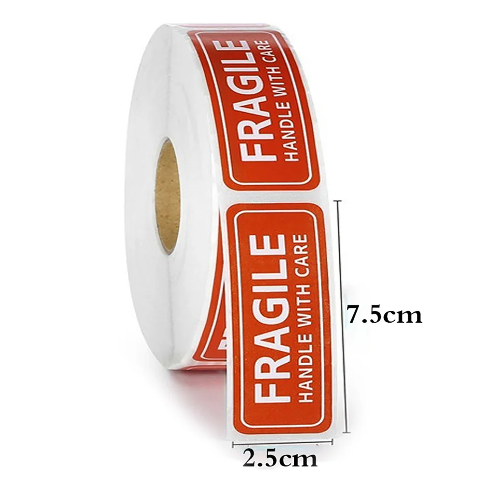 500pcs Warning Label Sticker Fragile Handle Care Packaging Self Adhesive Mailing Labels Perforated Lightweight Red White