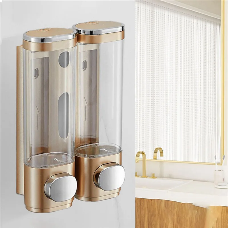 Wall Mounted Liquid Soap Dispenser Hand Washing Dispenser Family Hotel Bathroom Shower Gel Shampoo Container Golden