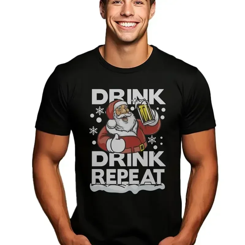 PrintBar Drink Repeat Santa t shirt Funny and Festive 100 cotton Funn