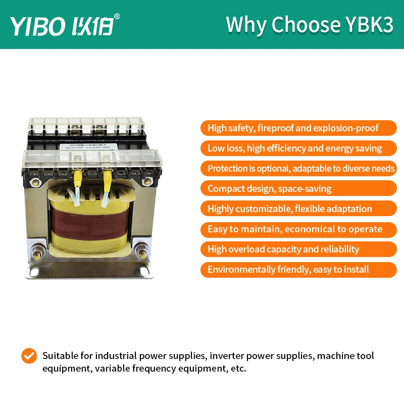YIBO Copper Core Control Transformer YBK3 380V to 220V 110V 24V 12V Single Phase Isolation Transformer