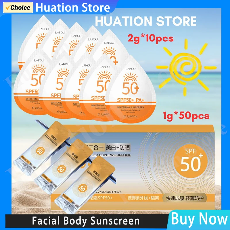 10/50pcs Mini Sunscreen Travel Size Waterproof Sweatproof SPF50+ Facial Sunscreens For Face Beach Sun Screen Protector