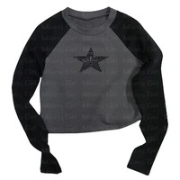 Rhinestones Stars Print Women Vintage Tops Fairy Grunge Graphic Spring T Shirts Aesthetic Clothes Cyber Y2k Slim Long Sleeve Top