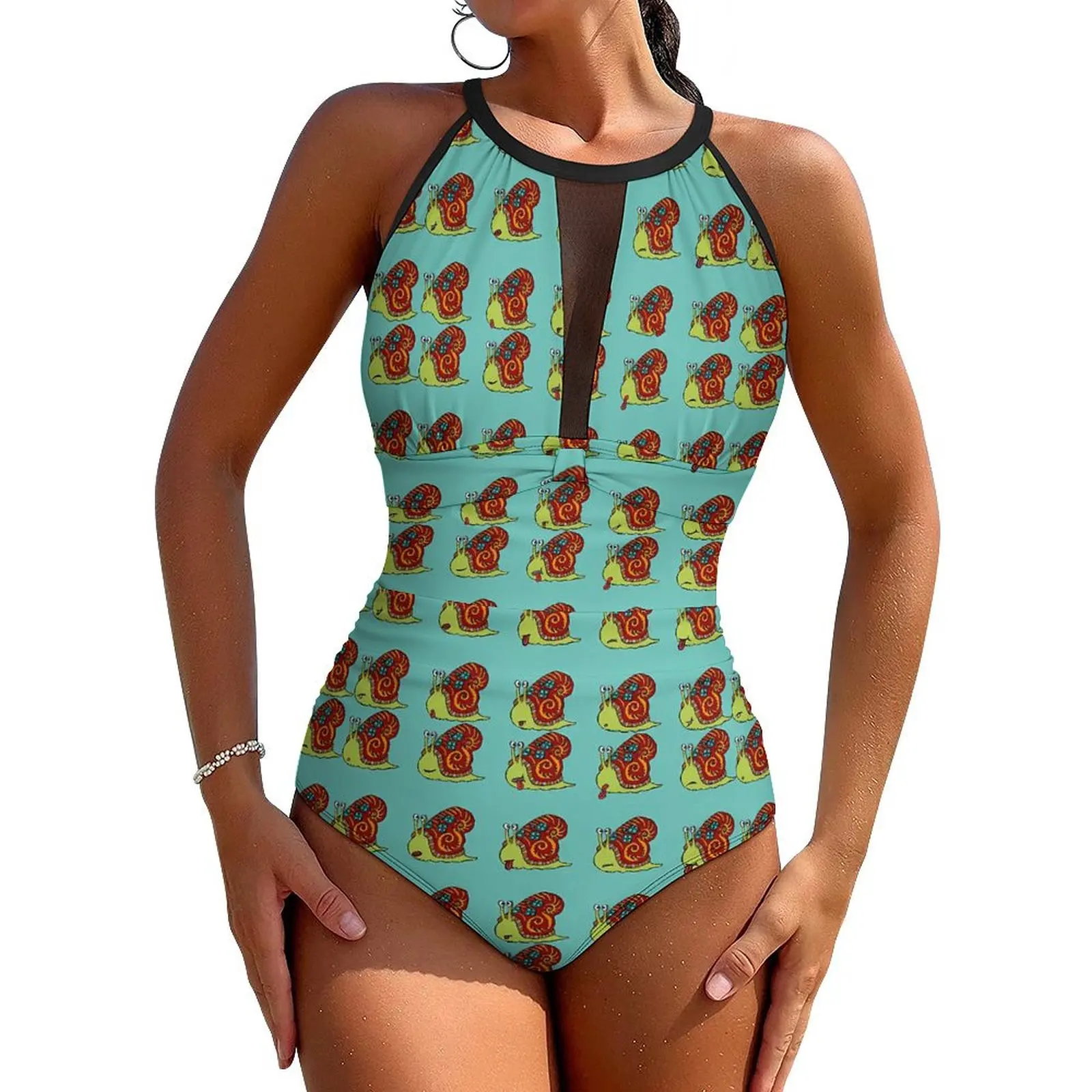 

Cartoon Snail Swimsuit Sexy Cute Animal Print One Piece Swimwear Push Up Bodysuit Stylish Surfing Beach Wear