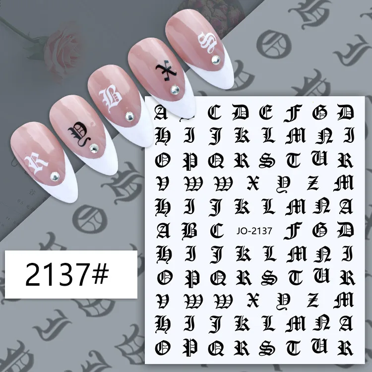 Nail Art 3d Stickers Black White Old Font English Numbers Letters Adhesive Sliders Nail Decals Decoration Manicure