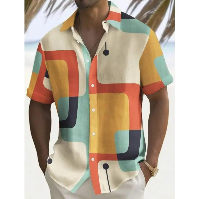 

Geometric A Print ort Sve irt Autumn Sle Button ket Casual Sportswear Set Seven Sve Men's Faion